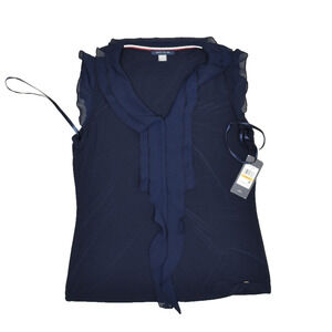 NEW Tommy Hilfiger Women's Navy Ruffled Sleeveless Blouse Top Regular Size S